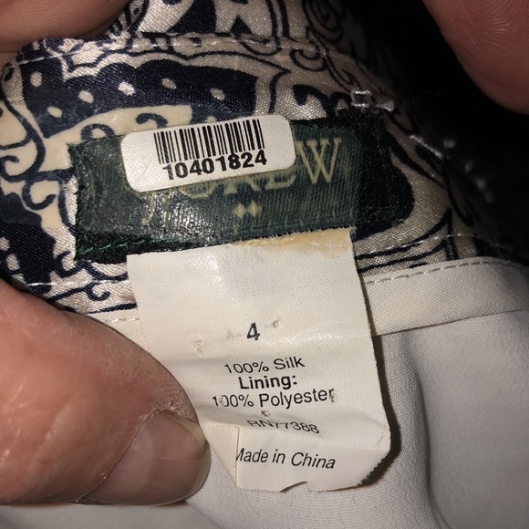 J. Crew 100% Silk Cream and Navy Paisley Print Classic Pleated Skirt Size 4 - Picture 8 of 9